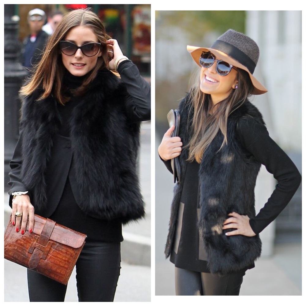 BCBG black faux fur vest